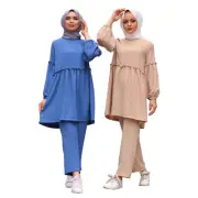 Islamic Muslim Women Two Piece Set Long Blouse Pants Dress Abaya Kaftan Dress