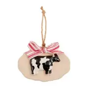 Mud Pie Home Farmhouse Cow Rustic Unglazed Stoneware Country Christmas Ornament