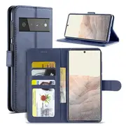 For Google Pixel 6 Pro Wallet Case Flip Leather Card Slots Shockproof Magnetic Stand Cover (Navy Blue)
