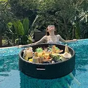 Floating Serving Trays Table Bar - Swimming Pool Floats for Adults for Sandbars Spas Bath and Parties | Floating Tray for Pool Serving Drinks Brunch Food On Th Black-Round