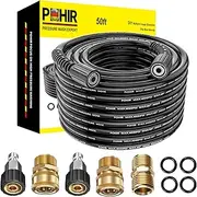 POHIR M22 Pressure Washer Hose 50ft, 4000 PSI High Pressure Power Washing Hose with M22-14mm Female Thread, Kink Resistant Replacement Hose with M22 to 3/8 Quick Connect Set and M22 Extension Adapter