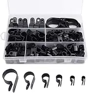 Mellisso 200Pcs R-Type P-Type Cable Clamps Plastic Nylon Wire Clip Assortment Kit Hardware Tools Cable Clip Buckle Clips Ties