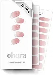 ohora Semi Cured Gel Nail Strips (N Milk Rose) - Pink, Ombre, Works with Any UV/LED Lamps, Salon-Quality, Long Lasting, Easy to Apply & Remove - Includes 2 Prep Pads, Nail File & Wooden Stick