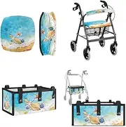 LVEWYB Beach Conch 3Pcs Rollator Walker Basket and Seat Backrest Protection Cover Sets Universal Rollator Walker Bag Seat Cushion Cover for Senior Ladies Printed Walker Accessories