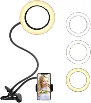 6 Inch Ring Light with Gooseneck Stand & Phone Holder 3 Color 10 Level Dimmable