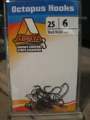 25 Addya Saltwater Octopus Bait Fish Hooks Reversed 2X / A600-BN Black Size 6