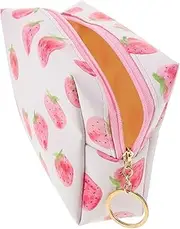 [Healeved] Strawberry Pattern Zipper Makeup Bag Large Capacity Toiletry Organizer for Travel Cosmetic Pouch Reusable Portable Design for Daily Use