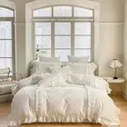 Bedding Set 4pcs Quilt Cover Flat Sheet Pillowcases 100s Cotton Lace Wedding Set