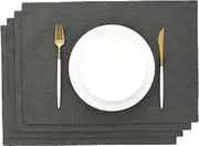 Placemats Set of 4 Dark Grey Farmhouse Cloth Table Mats Indoors Linen Placemat Washable
