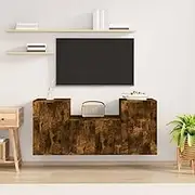 3 Piece TV Cabinet Set Smoked Oak Engineered Wood Entertainment Centres