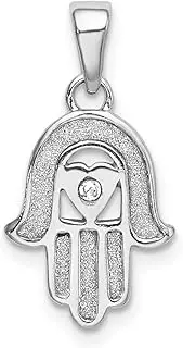 [JewelryWeb] 11.5mm 925 Sterling Silver Rhodium Enamel Glitter Fabric Glass Stone Hamseh Pendant Necklace