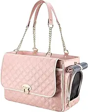 NewEle Fashion Dog Purse Carrier for Small Dogs with 2 Super-Large Pockets, Holds Up to 10lbs PU Leather Pet Carrier, Cat Carrier, Airline Approved Puppy Purse Carrier for Travel (Pink, Small Size)