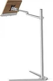 MagicHold Height Adjustable Floor Standing Book Stand with Wood Platform, Metal Stop bar, and 2 Spring Clamps for Holding Laptops, Tablet, Phones, Books for Music, Kitchen, Workplace, Seminar