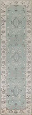 Geometric Indian Oushak Narrow/ Long Runner Rug 2' 6" x 12' 3" Hand-knotted Rug