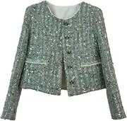 [Generic] Women's Woolen Suit Tops Coat Classics Color Vintage Sequins Tweed Elegant Jackets