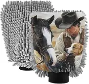 XYMZR Dog Horse Cowboy Absorbent Microfiber Car Wash Mitt, Funny Cute Anime Scratch Free for Cars Cleaning, Home Cleaning Mitts, 2 Pack, 10.24” L x 7.09” W