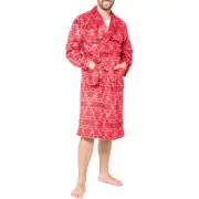 NWT Mens Gents Full Length Polyester Bathrobe Red Robe Gown S/M