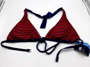 Splendid Swim Womans Large Bikini Top Halter Red Blue Striped Tie Front Swimwear