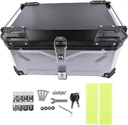Motorcycle Back top Box case AP03 65L Aluminum Waterproof Motorcycle Top Case, Trunk Tail Box with Security Lock for Luggage (Silver) Motorbike Storage