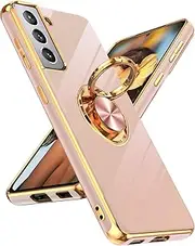 [LeYi] for Galaxy S21 5G Case: Samsung S21 5G Case with 360° Rotatable Ring Holder Magnetic Kickstand, Plating Rose Gold Edge Protective Galaxy S21 5G Case, Pink