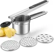 WILLIZTER Potato Ricer, Stainless Steel Fruit and Vegetables Masher Food Ricer Large Capacity with 3 Interchangeable Discs & Inner Cup