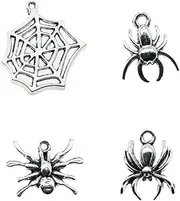 [Asia Sell] 4pcs Spider Charms Antique Silver Colour Spider Charms Pendants For Bracelets Spider Cobweb Charms Making Jewellery Mixed
