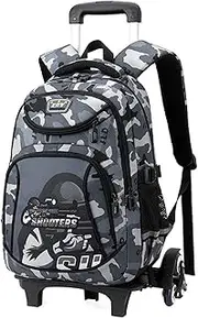 [Yumenam] Childrens Wheeled Backpacks Trolley School Bag for Boys, Rucksack with six 6 Wheels Trolley Backpack Water-resistant School Bags for Primary School Middle School Students