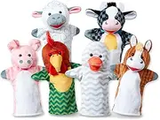 Melissa & Doug Barn Buddies Hand Puppets, Puppet Sets (Cow, Sheep, Horse, Duck, Chicken, Pig, Soft Plush Material, Set of 6)