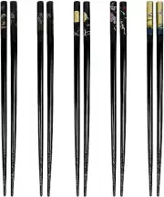5 Pairs Bamboo Chopstick Gift Set Black Japanese Print S-3672