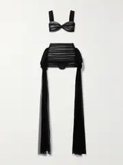 [Norma Kamali] Norma Kamali - Walter Draped Ruched Stretch-mesh Bikini - Black - medium medium Black