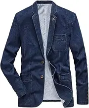 [Sweejim] Cotton Men Denim Suit Jacket Single Breasted Pockets Outwear Loose Cowboy Blazer