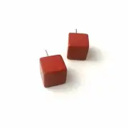 Brick Red Lucite Jumbo Cube Vintage Lucite Stud Earrings