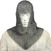 Medieval Knight Chainmail Chain Mail Coif Armor Hood for Haubergeon 10mm Butted