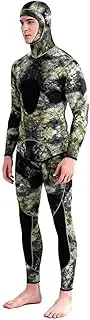 5mm neoprene wetsuit green camouflage wetsuit adult male long sleeve two-piece wetsuit ear protection warm hunting fish wetsuit suitable for diving, hunting, fishing, surfing