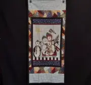 HANDMADE QUILT WINTER PENGUIN SNOWMAN 21x45 WALL HANGING SNOW STARS PATCHWORK