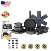 Removable Handle Granite Cookware Set - 17 Pieces for Easy Cooking & Cleanup