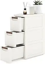 PIBEIBUK 3 Drawers Narrow Storage Cabinet, Slim Bathroom Storage Cabinet, Plastic Rolling Cart Organizer for Small Spaces, Laundry, Office, Home, White