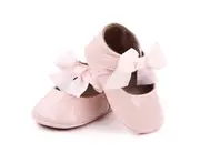 Infant Baby Girls Mary Jane Flats Dress Shoes Bowknot Princess Wedding Party Shoes Non Slip Soft Sole Sneaker Newborn Lightweight Shoe - Pink