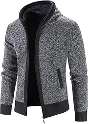 [Generic] Men's Full Zip Sherpa Lined Knitted Sweaters Male Fleece Hoodies Cardigan Sweaters Men Hooded Zip Up Cardigan Sweater