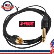 3pcs 6 ft (1.8 m) Silicone RCA Clip Cord for Tattoo Machine Power supply Black
