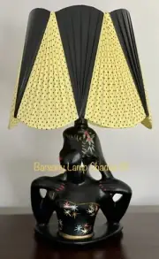*NEW DESIGN* PLASTIC RIBBON LEMON & BLACK POLKADOT LAMPSHADE - BARSONY LADY LAMP