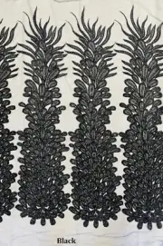Peacock Feathers Sequins 3D Beaded Embroidery On Mesh Lace Fabric 2 Panel
