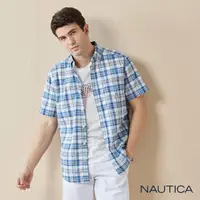 在飛比找momo購物網優惠-【NAUTICA】男裝 百搭格紋透氣短袖襯衫(藍色)