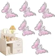 CPLLSS 6 Pack Crystal Butterfly Knobs Kitchen Drawer Cabinet Handles Furniture Wardrobe Shoe Cabinet Dressing Table Coffee Table Jewelry Box Single Hole Pulls (Pink)