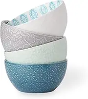 Signature Housewares Set of 4 Assorted 6" Ceramic Bowls - Colorful, Fun for Cereal, Soup, Ice Cream, Candy - Dishwasher and Microwave Safe