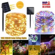 100/200 LED Solar Fairy String Light Copper Wire Outdoor Waterproof Garden Decor