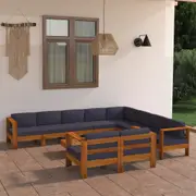 10 Piece Garden Lounge Set with Dark Grey Cushions Acacia Wood vidaXL