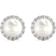 Bliss Diamond 6mm Pearl & Diamond Halo Studs Women's 14k Gold Earrings Lab Grown in 14K White Gold at Nordstrom One Size