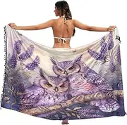 [RPLIFE] Lavender Owls Animal Swimsuit Coverup Women Sarong Tassel Beach Sarongs Women, Large, Lavender Owls Animal, Medium