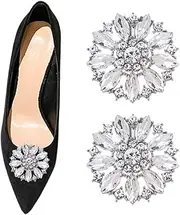 Ruihfas 2Pcs Elegant Crystal Shoe Clips Decorative Rhinestone Flower Clutch Dress Hat Shoes Decoration for Wedding Party, White, 4.5cm / 1.77inch
